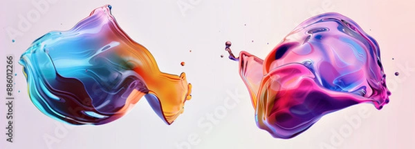 Fototapeta Two colorful abstract shapes made of liquid, in the style of graphic design-inspired illustrations, with digital gradient blends