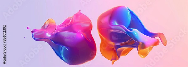 Fototapeta Two colorful abstract shapes made of liquid, in the style of graphic design-inspired illustrations, with digital gradient blends