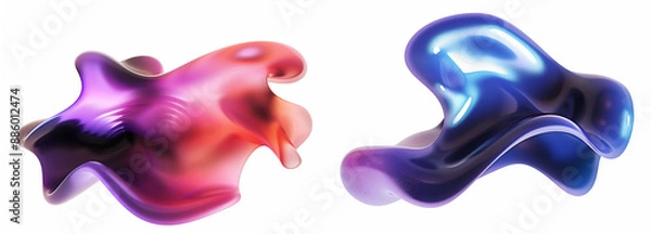 Fototapeta Two colorful abstract shapes made of liquid, in the style of graphic design-inspired illustrations, with digital gradient blends
