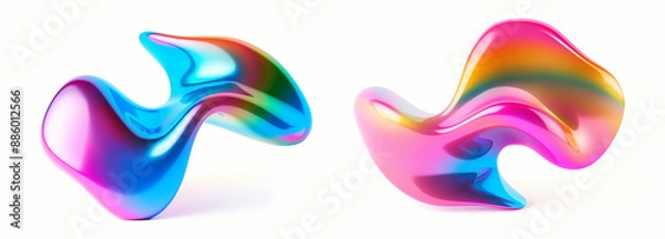 Fototapeta Two colorful abstract shapes made of liquid, in the style of graphic design-inspired illustrations, digital gradient blends, monumental scale