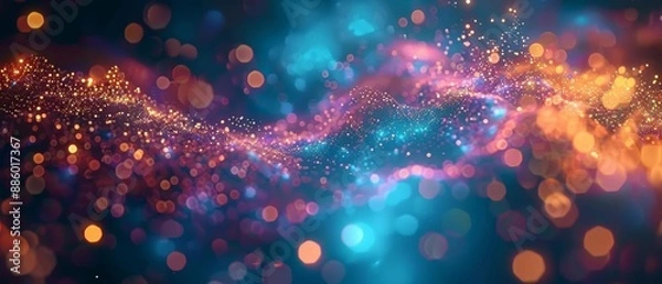 Fototapeta Abstract background with colorful bokeh lights and glowing particles.