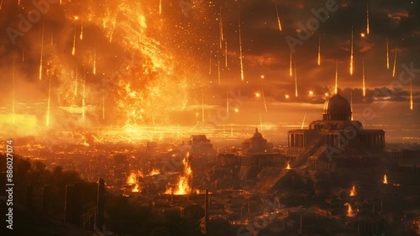 Fototapeta God Punishes Sodom and Gomorrah by Raining Sulfur and Fire from Heaven, Biblical Story