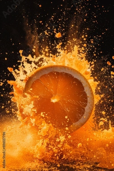 Fototapeta Orange slices in a vivid 3D color explosion on a blurry background