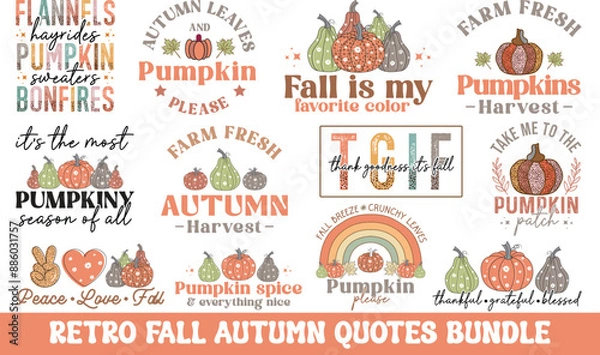 Fototapeta Retro fall autumn quotes bundle, retro printable fall bundle, pumpkin spice bundle, fall sublimation bundle, Thanksgiving bundle, Commercial Use Bundle