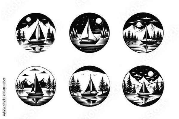 Obraz sailboat on a serene-lake vector illustration 