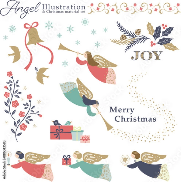 Fototapeta クリスマスと天使の素材ベクターイラスト