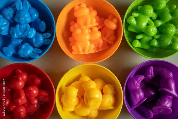 Obraz Multi-colored animals sorter toy. Educational games for colors sorting.