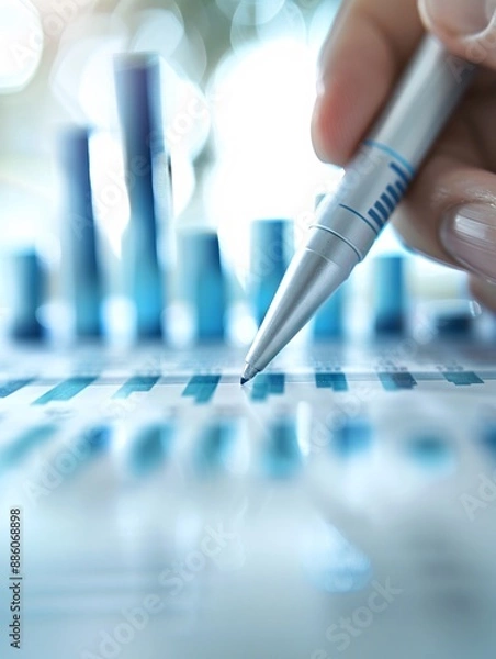Fototapeta A financial advisor highlighting key points on a bar graph with a marker, leaving plenty of space for copy or design elements.