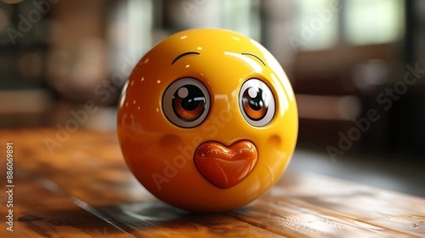 Fototapeta 3D emoji face in yellow, showcasing a loving expression with heart-shaped eyes, radiating affection.