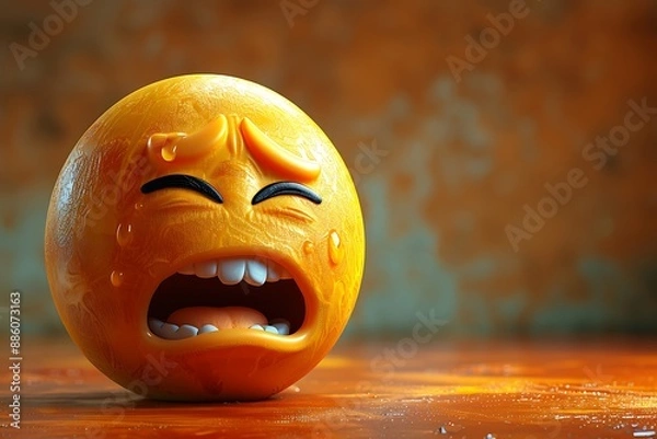 Fototapeta Yellow emoji with a tired 3D expression, eyes half-closed and yawning, conveying weariness.