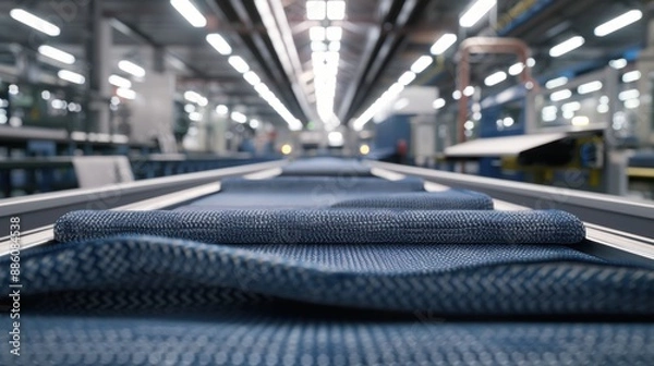 Fototapeta A view of fabric being processed in a contemporary textile factory, emphasizing precision and quality.