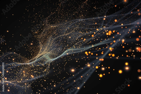 Obraz abstract visualization of interconnected glowing nodes and lines forming a dynamic network structure against a dark background