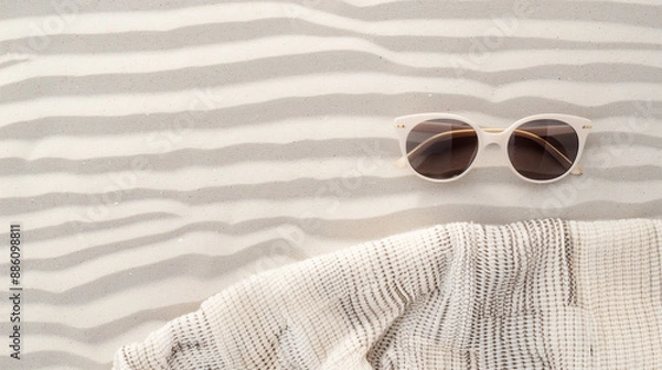 Obraz minimalist composition sunglasses on beach/beige banner