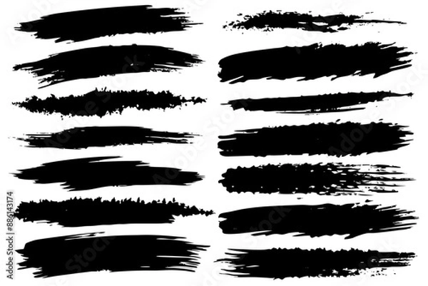 Fototapeta A collection of black paint marks on a plain white surface