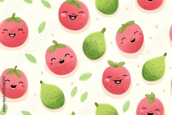 Obraz 
Cute guava pattern with funny expressions, each guava showing a different silly face, on a light background
