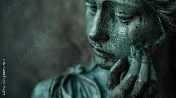 Obraz Statue of a sorrowful woman with plenty of space for text, conveying deep emotion