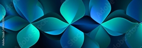 Fototapeta Abstract blue and teal flower pattern on a dark background, used as a banner or wallpaper