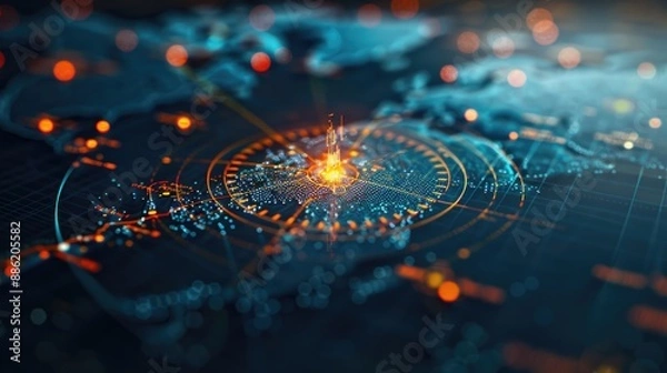 Fototapeta Representation target point close up dynamic Overlay map