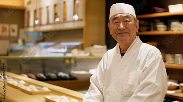 Obraz 日本の老舗寿司屋の寿司職人
