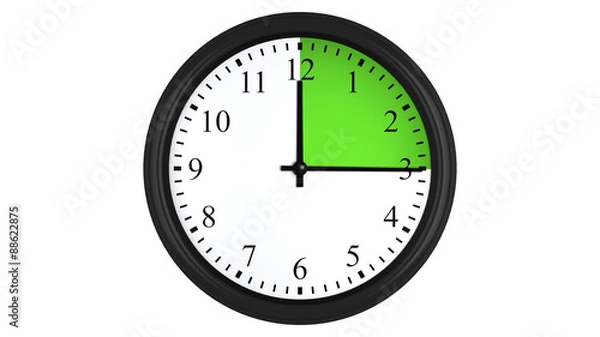 Fototapeta Wall clock with a green 15 minutes time interval