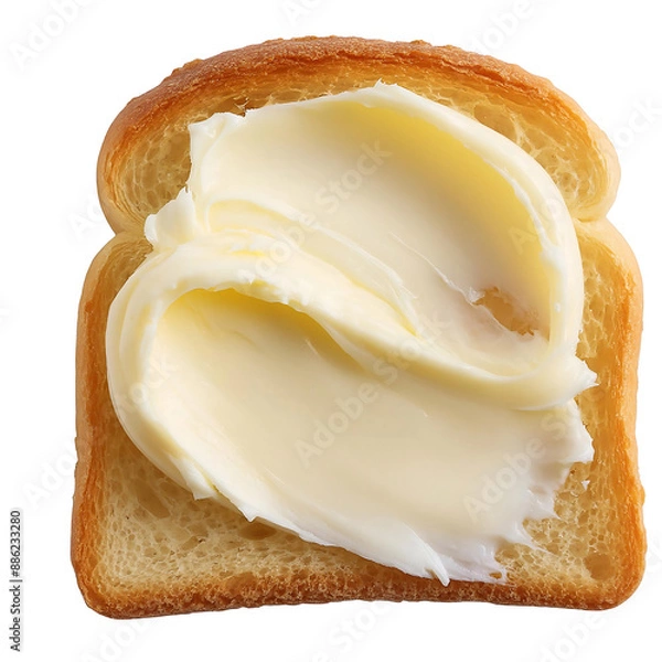 Fototapeta White bread smeared with butter on transparent background. design elements.