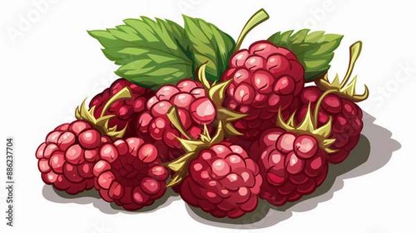Fototapeta Beautiful raspberries isolated on white background fresh raspberry farm market product. raspberries, fresh raspberries, raspberry isolated, raspberry on white background, raspberry fruit,