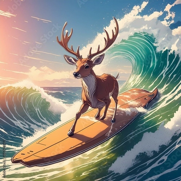 Obraz 大波に乗る鹿