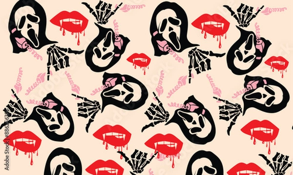 Fototapeta seamless patterns with ghost, seamless halloween, wallpaper, textiles, wrapping paper, cover, banner, home decor, abstract backgrounds. Vector illustration