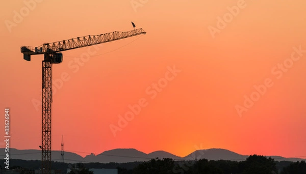 Fototapeta Tower crane in the sunset