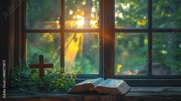 Obraz Light Through Window on Bible 