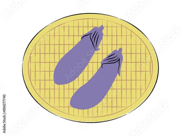 Obraz ザルに入ったナスのイラスト｜ベクター