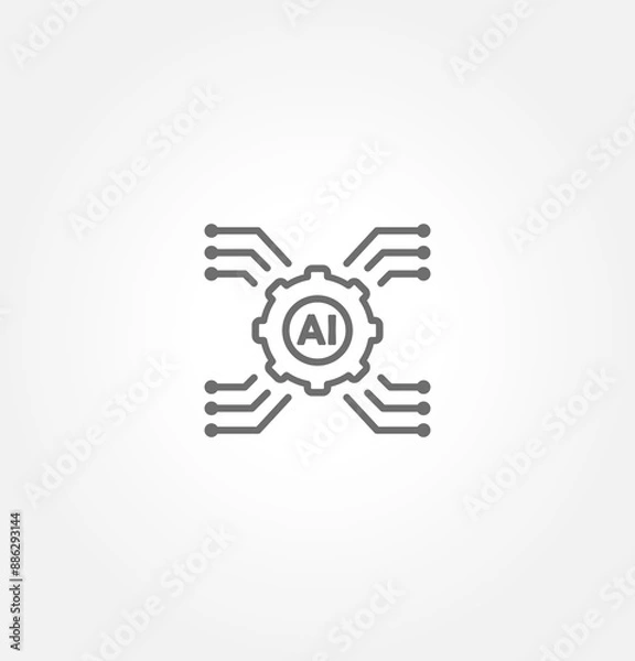 Obraz Digital technology gear icon concept isolated on white background. Vector illustration. Artificial intelligence AI processor chip icon.AI Processor circuit vector set.