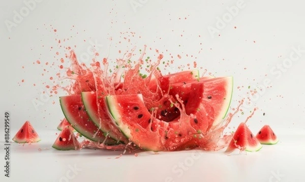 Fototapeta 3D render Realistic of Watermelon splash best for commercial and Design purpose isolated on white background