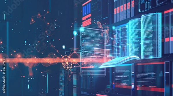 Fototapeta Efficient Legal Research: Advanced AI-Powered Platform in a Modern 16:9 Law Firm Environment