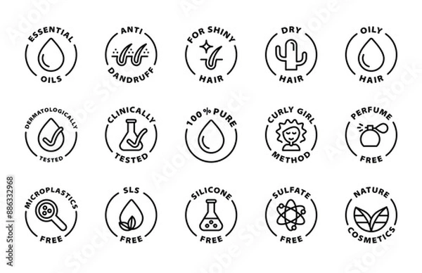 Fototapeta hair shampoo black outline icon round rounded circle badge stamp label isolated on transparent background