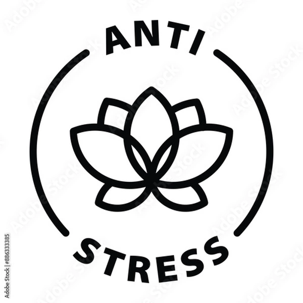 Fototapeta anti stress black outline icon round rounded circle badge stamp label isolated on transparent background