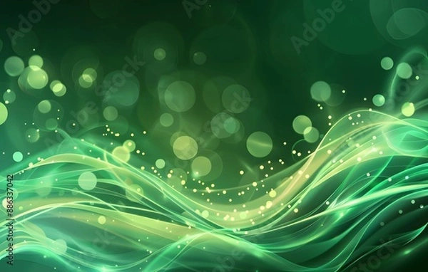 Fototapeta Abstract Green Background with Bokeh Lights and Waves