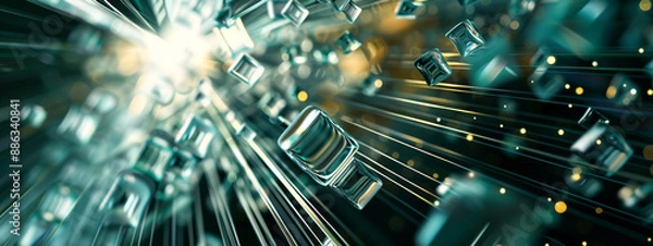 Fototapeta Digital blue glass technology 3d background.