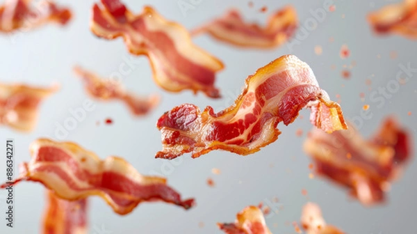 Obraz Delicious bacon flies on a white background. Background for design.