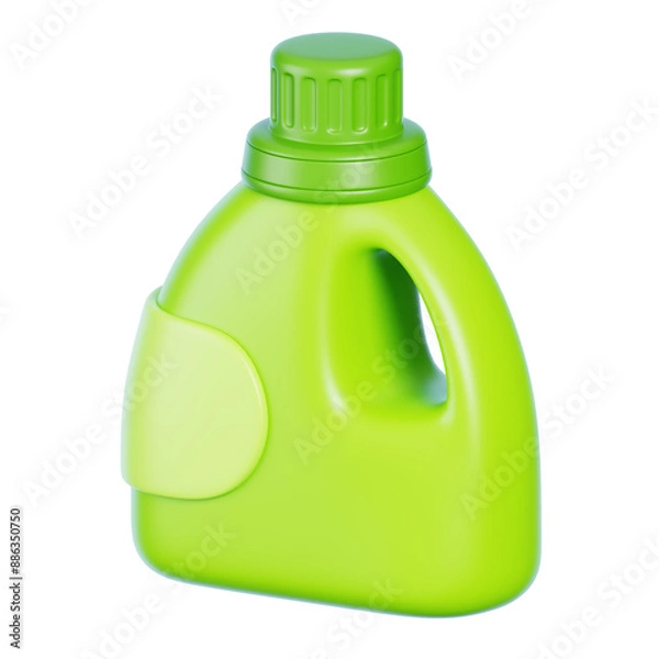 Obraz Green detergent bottle isolated on transparent background. Cleaning equipment icon. 3D Rendering.