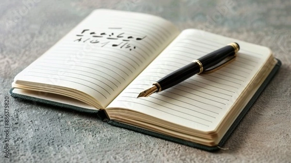 Fototapeta Open Notebook With Fountain Pen.