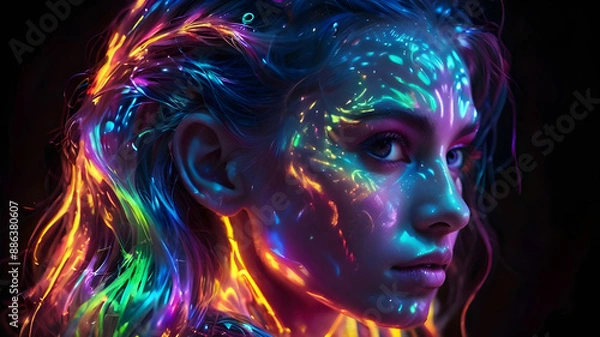 Fototapeta A portrait of a girl made with colored threads