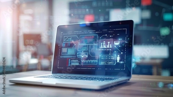 Fototapeta Laptop with Data Analysis on Screen.