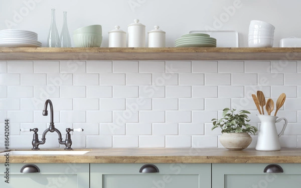 Obraz Farmhouse kitchen. Interior mockup. 3d render.