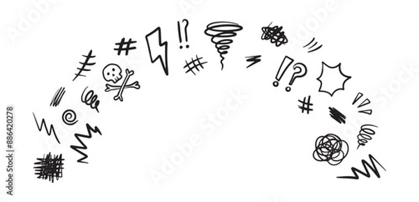 Fototapeta Hand drawn swearing icons in cartoon sketch stile. Simple doodle elements for concept design