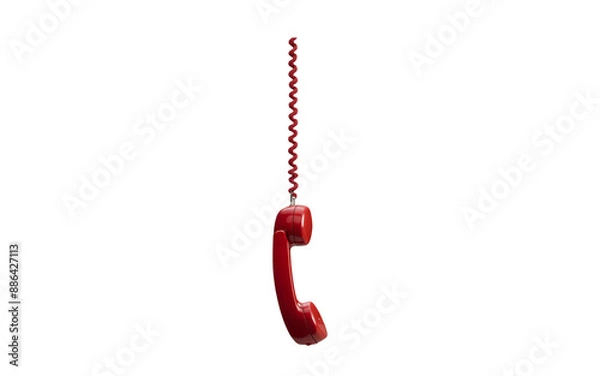 Obraz Red vintage phone receiver with a cord hanging, isolated on transparent background