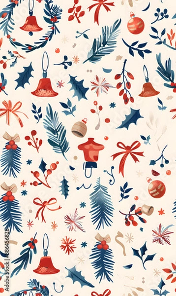 Fototapeta 2D illustrated New Year card in a cute graphic style seamless pattern.