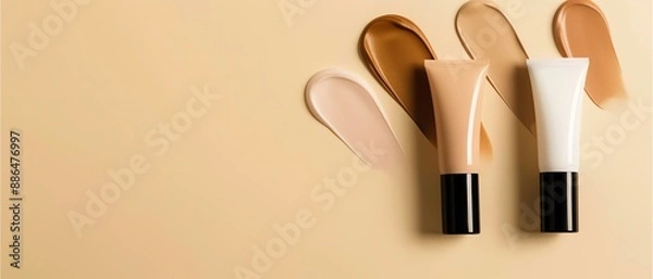 Fototapeta BB creams texture, sitting on a beige background, perfect for themed beauty designs.