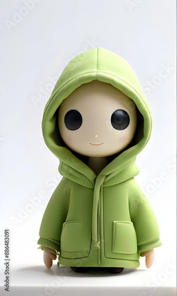 Obraz A small, white, cartoonish figure wearing a pink hoodie and smiling
