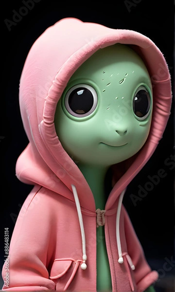 Obraz A small, white, cartoonish figure wearing a pink hoodie and smiling